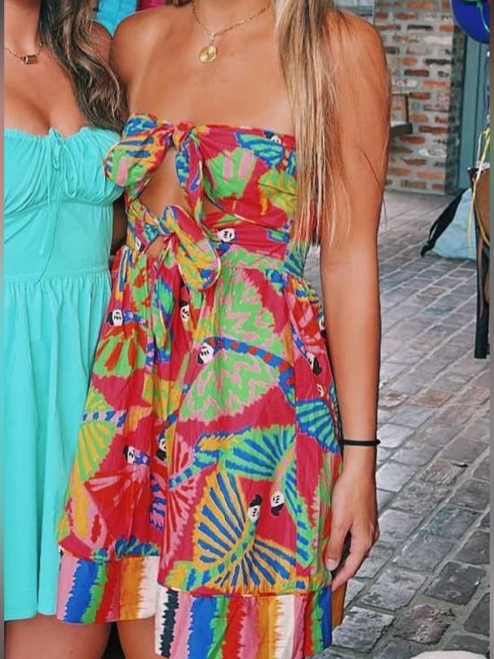 FARM Rio Strapless Multicolor Tie-Front Tropical Dress